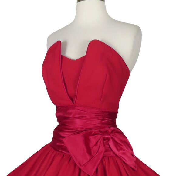 Vintage 80s 90s Red Strapless Full Circle Skirt HoCo Prom Cocktail Party Dress S - Picture 7 of 10